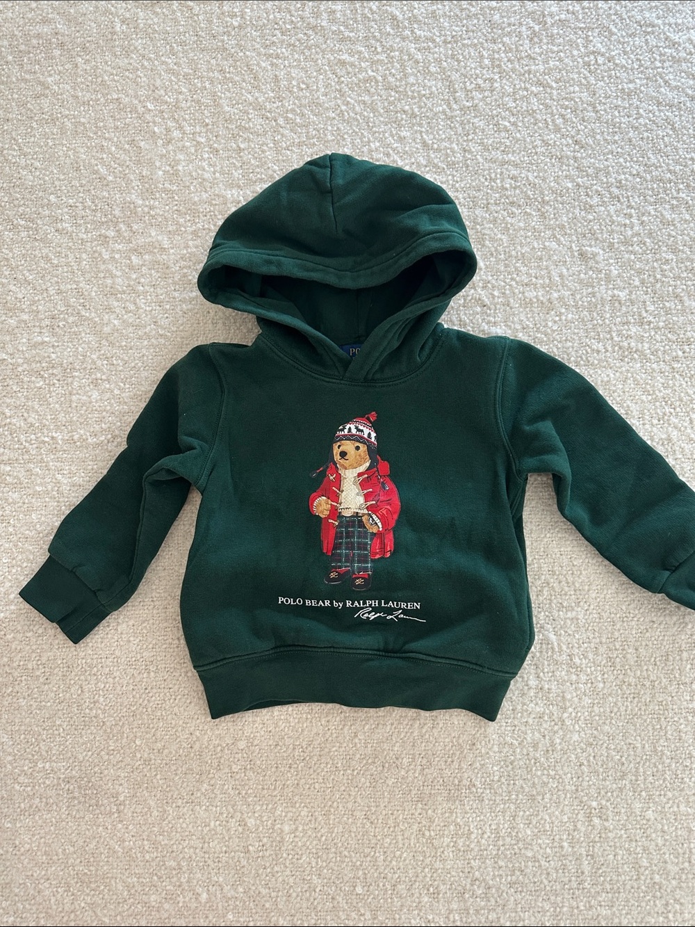 Polo by Ralph Lauren Forest Green Pullover Hoodie with Polo Bear Toddler Size 3